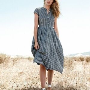 J. Crew Black and White Gingham Midi Dress